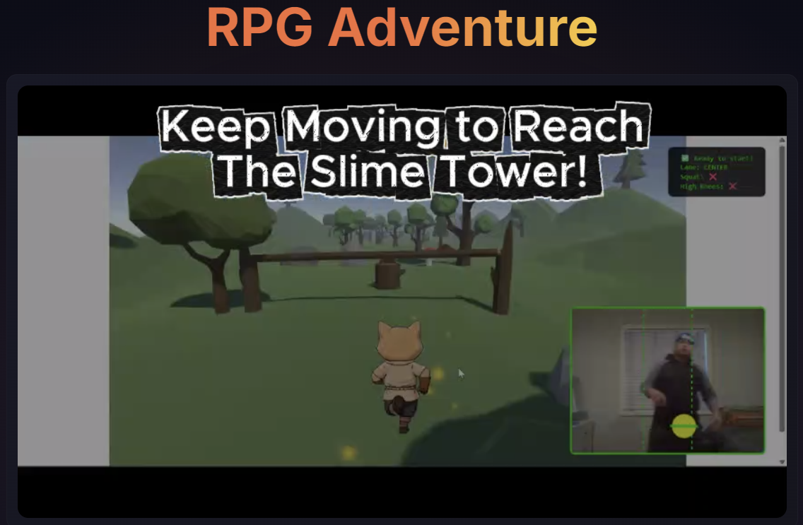SAFU Movement — RPG Adventure mode, a character running toward the Slime Tower with a camera tracking overlay